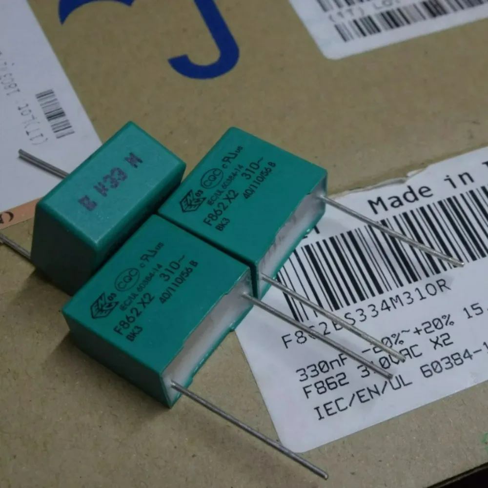

10pcs/lot F862 0.33uF 310vAC 330nF u33 334 M X2 Brand New 15mm Film Capacitor F862BS334M310R