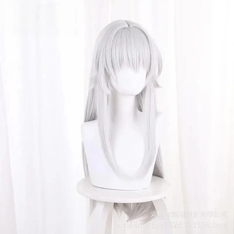 Honkai Star Rail クララ コスプレウィッグ - 耐熱性のあるシルクのようなロングシルバーホワイトストレートヘア、彼女のメカニカルガールルックコスプレ用