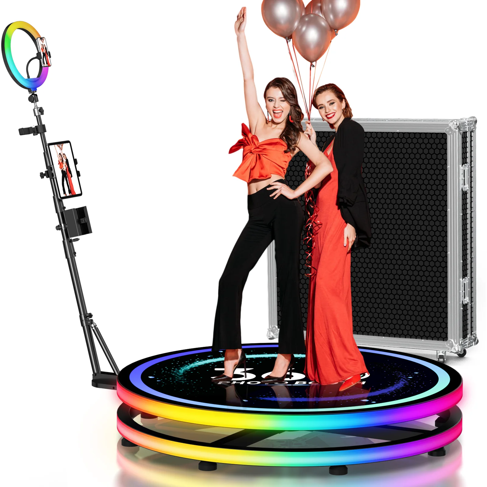 

360 Photo Booth Machine with APP Control Automatic 360 Video Photo Booth Spinner with Flight Case Platform 360 Rotating Camera