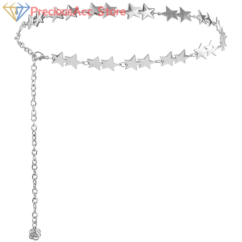 Vintage Women Waist Belt Female Metal Star Pentagram Chain Belt Tassel Waist Chain Belt Women Decorative Body Jewelry