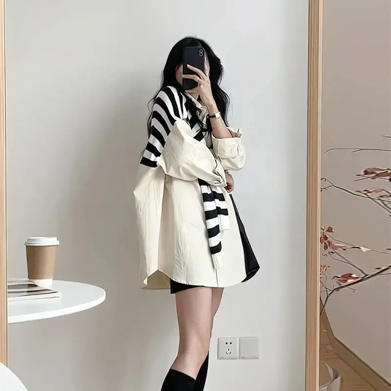 Fat MM300 kg Special Leave Two Shawl Shirts 2023 Early Autumn New Korean Version of Loose long-sleeved Loose Lazy Wind Shirt