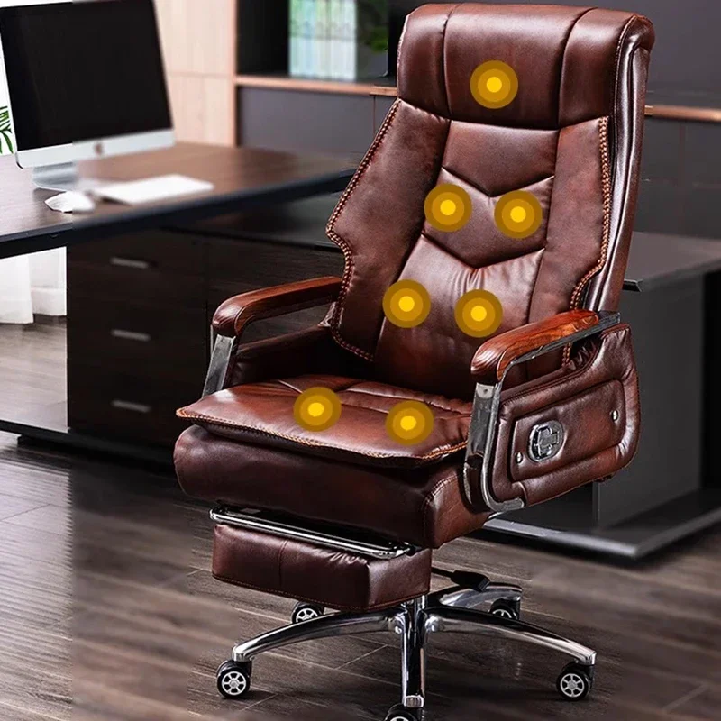 Luxury Genuine Leather Boss Chair Sedentary Comfort Commerce Lift Office Chair Can Lie Back Salon Furniture Chaise Bureaux FYOC