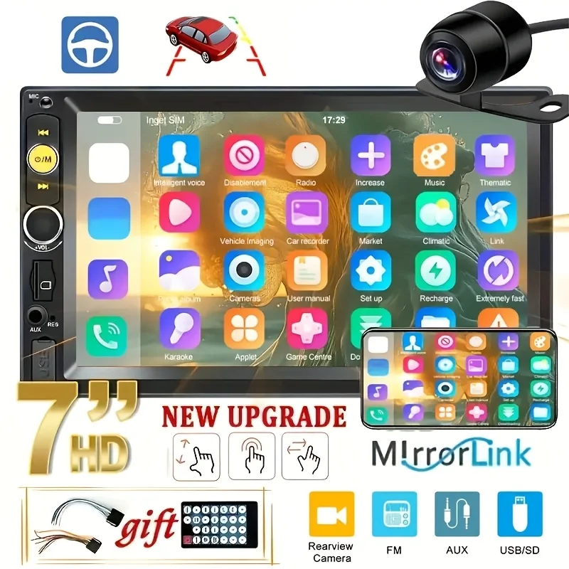 

17.78 cm HD Car MP5 Universal 2 Din Car Stereo - in Dash DVD & Video Receiver with Multimedia Player with Backup Camera