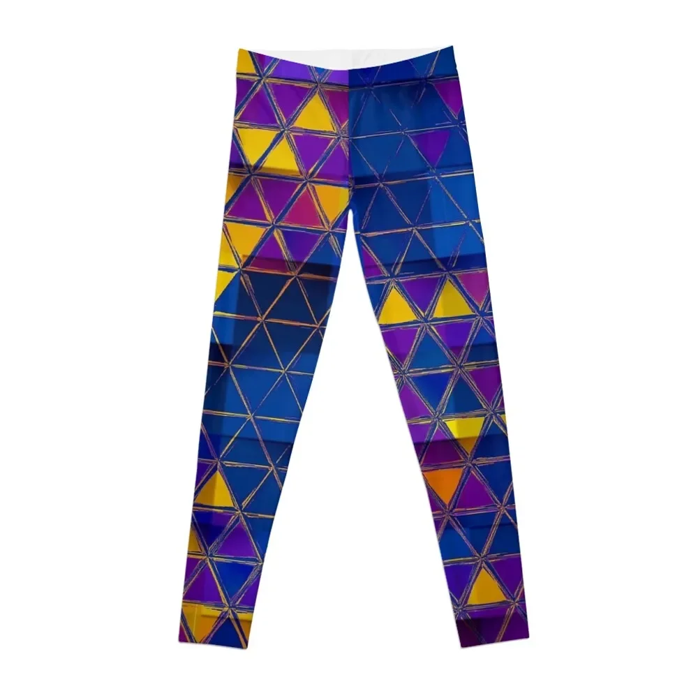 

Crazy Mosaic Triangles in Blue and Yellow Leggings sporty woman gym sports for gym pants trousers Womens Leggings