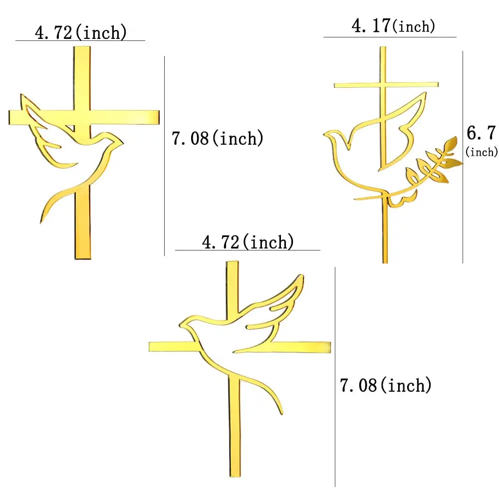 Mirror Acrylic Cake Topper Gold Peace Dove Cross Cake Toppers Baptism First Communion Cake Decorations DIY Party Supplies