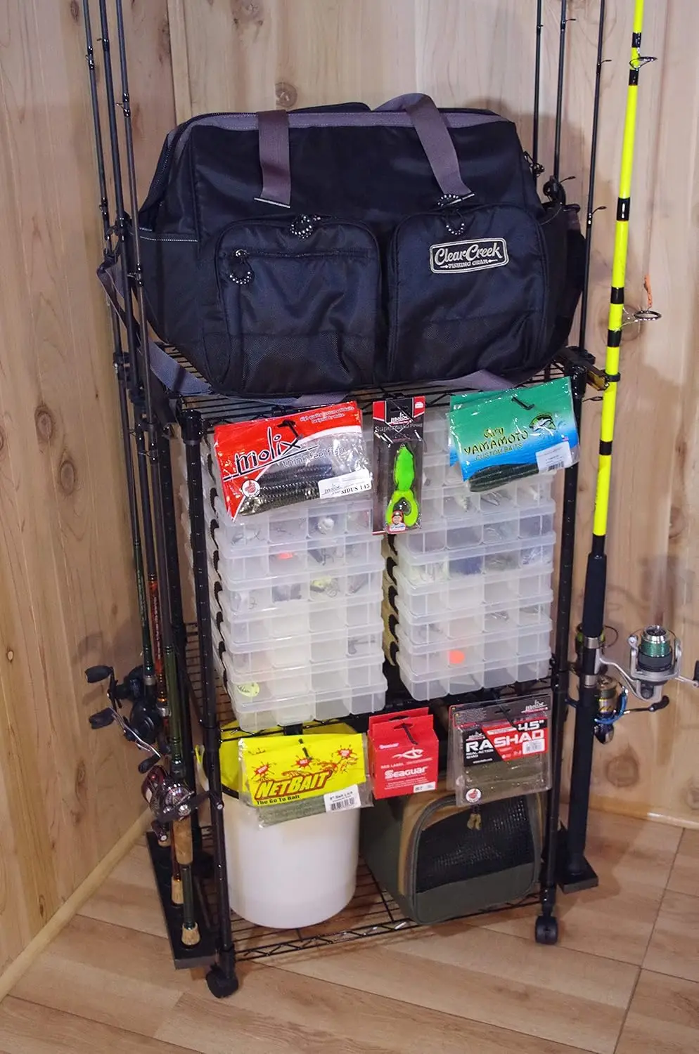 

Тележка для удочек и снастей на 12 удилищ и катушек для гаража и домашнего хранения