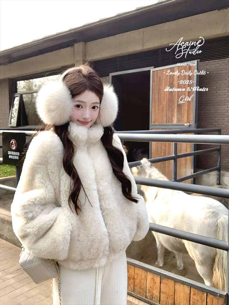 

Женская зимняя куртка Acaine с высоким воротником и мехом, повседневная, в корейском стиле, на молнии, с длинными рукавами, из экологически чистых материалов, мягкая.