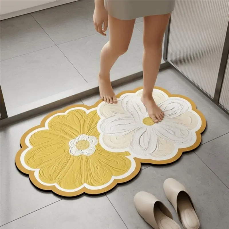 AC88-Non-Slip Diatomite Bathroom Mat Wear-Resistant Quick Dry Absorbent Floor Mat Water-Absorbing Soft Flower Door B
