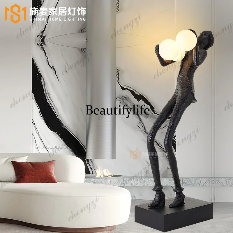 Living room light luxury design character shape plastic art sculpture floor lamp hotel hall large decorative vertical ornament