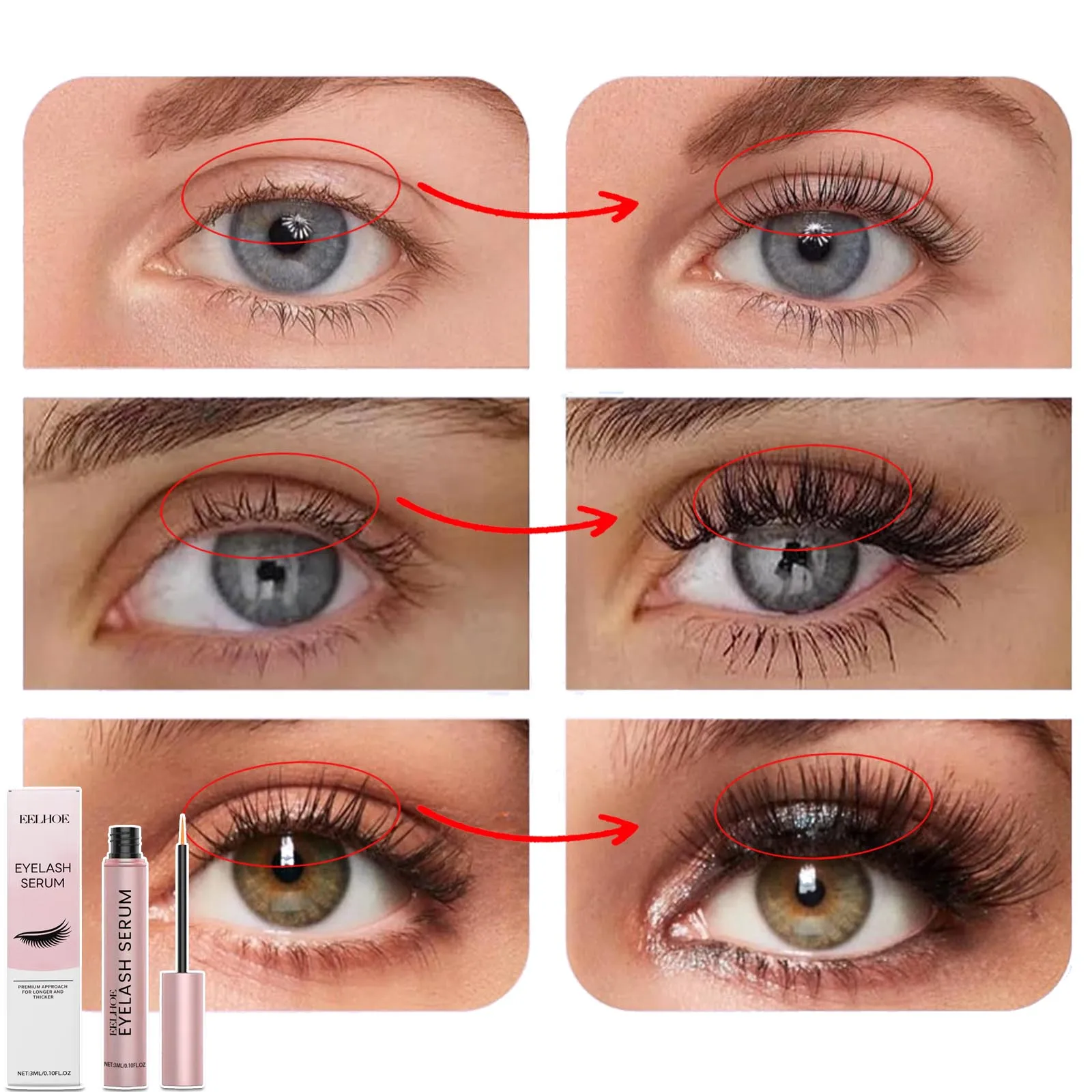 Wimpergroei Essentie Snelle groei Slanke dikke krullende verdikte wimpers Verminderde wimpersverlies Gebroken diep Voedend