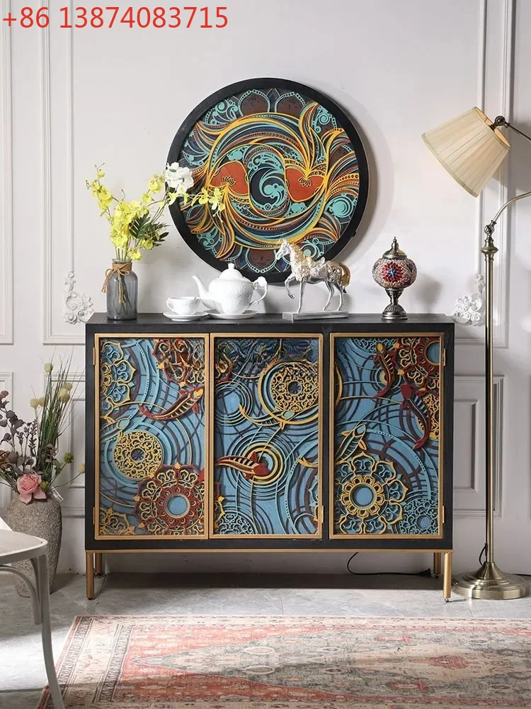solid wood light luxury entrance cabinet dining side integrated living room stacked engraving wine cabinet
