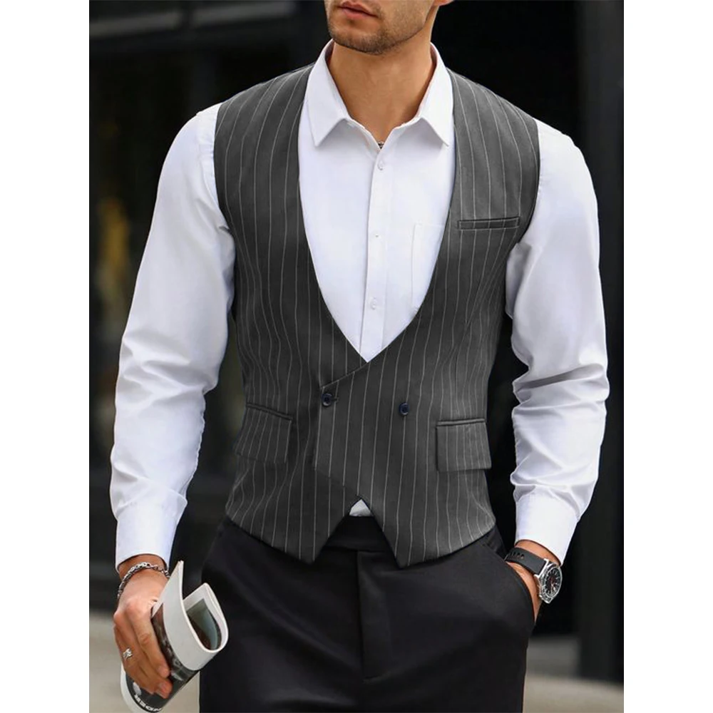 Gentlemen Men Vintage Vest Stripes gilet a due tasche per scope matrimonio elegante top da uomo formale gilet da uomo