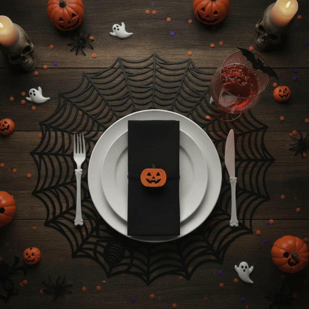 4PCS Non-slip Halloween Spider Web Placemat PVC Waterproof Spider Web Coaster European-style Hollow Out Cup Mat Party