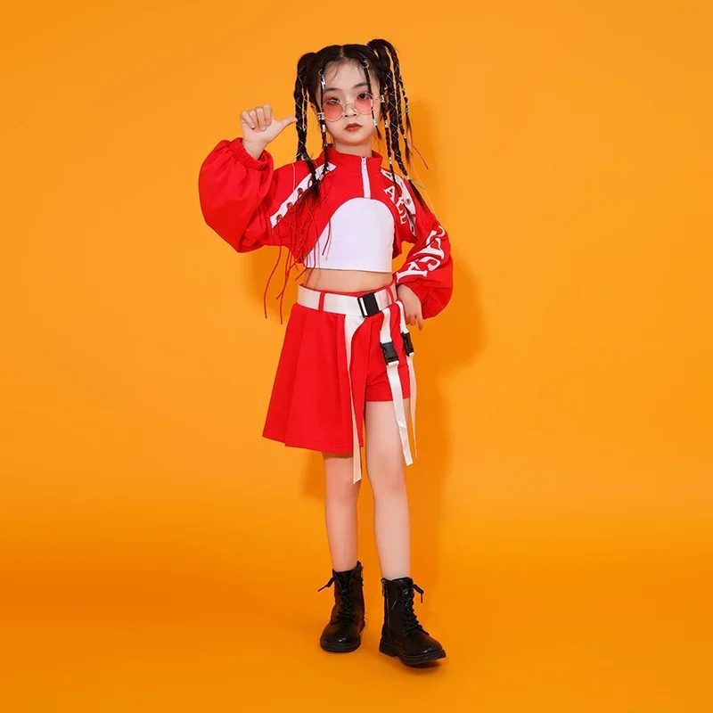 女の子のためのヒップホップストリート服ショーツ,ユースディスプレイ,長袖Tシャツ,ダンスジャズ