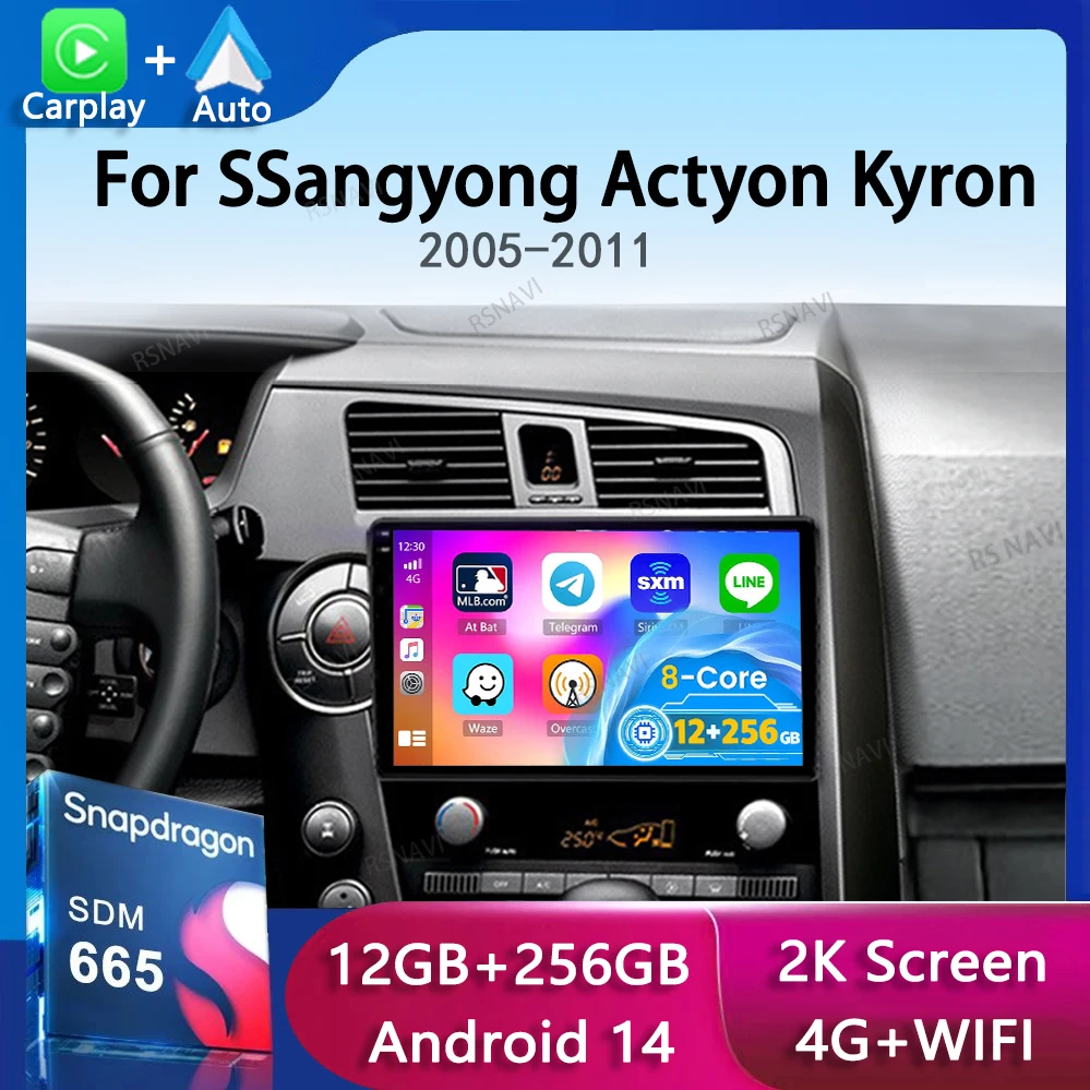 Android 13 Carplay Auto 4G+WIFI Car Radio For SSangyong Actyon Kyron 2005-2011 Multimedia Video Player Navigation GPS Stereo DSP