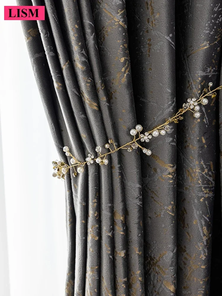 Light Luxury Velvet Curtains for Living Room Bedroom Nordic Modern Retro Hot Stamping Decor Custom Window Thicken Blackout Tulle