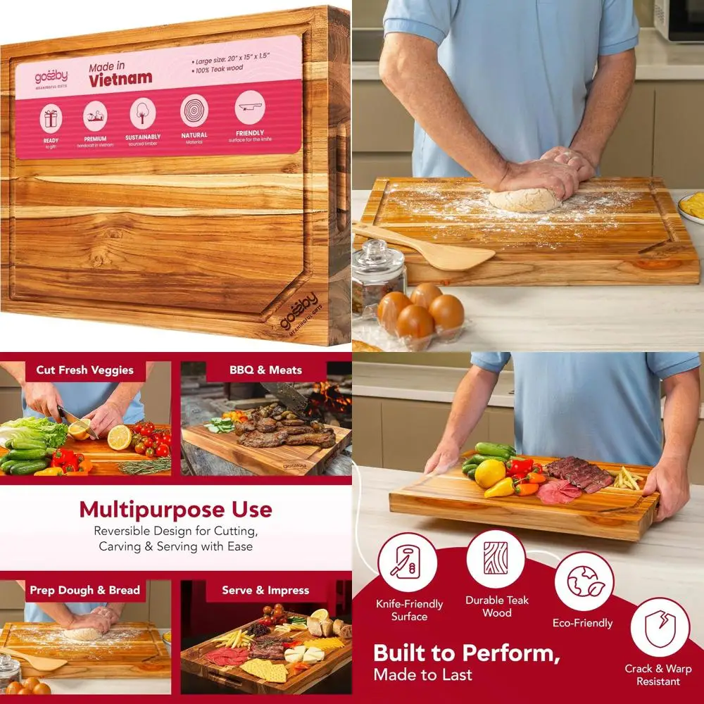 

Handcrafted 20x15x1.5 Teak Cutting Board - Premium Edge-Grain, Balanced for Chefs, Easy Clean, Knife-Friendly