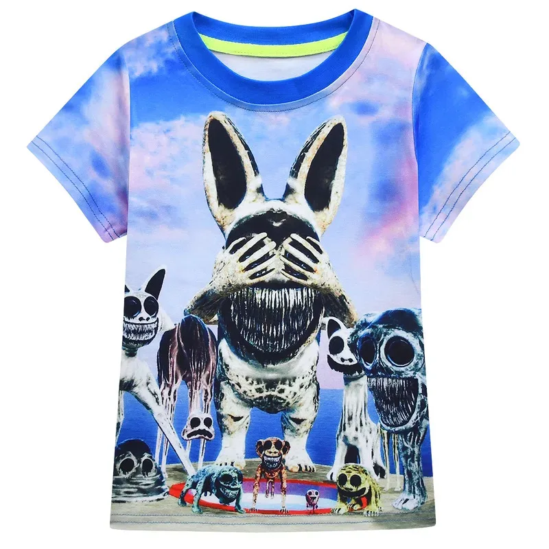 

zz04zz12Горячая футболка с изображением зоономии, кукла-ужас, кукла-кошка, футболка с принтом монстра, деформированная футболка с короткими рукавами, ненормальная игра, детский день рождения G