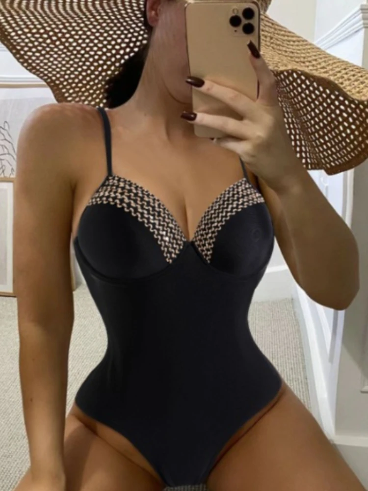 

Retro Sexy Backless Push Up Slim One Piece Women's Swimsuit High Waist Black Trend Bikini Bathing Suits Beachwear Swimming Suit