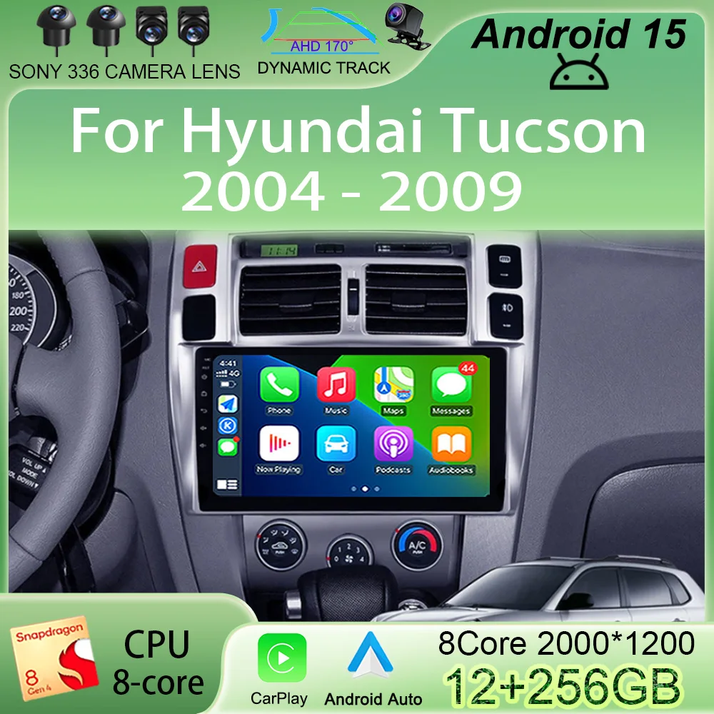 

silvery For Hyundai Tucson 2004 2005 2006-2009 Android 15 Car Radio Multimedia Stereo Video Player GPS Navigation Carplay Auto