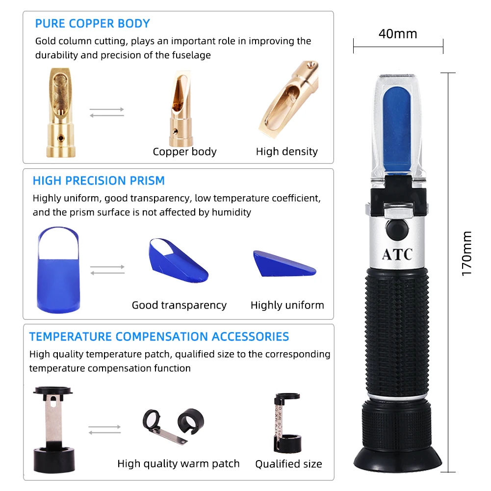 Yieryi 0-32% Brix Refractometer ATC Hand Held Fruit Juice Brix Sugar Beer Optical Test Meter with The Retail Box