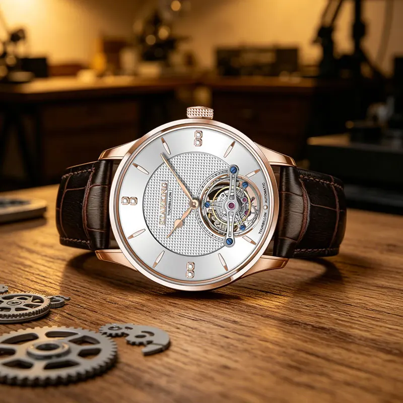 STARKING Men's Tourbillon Movement Wristwatch Skeleton Sapphire Luxury Automatic Mechanical Mens Business Watches Wear-resistant