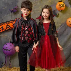 Girls Halloween Costume Party Halloween Kids Vampire baron Count Dracula Gothic Vampire Costume Fantasia Prince Cosplay suit