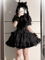 French Romantic Lolita Dress Spring Summer New Gothic Stripe Elegant Big Bow Lace High Neck Waist Cinching Tiered Cake Dress Y2k 2
