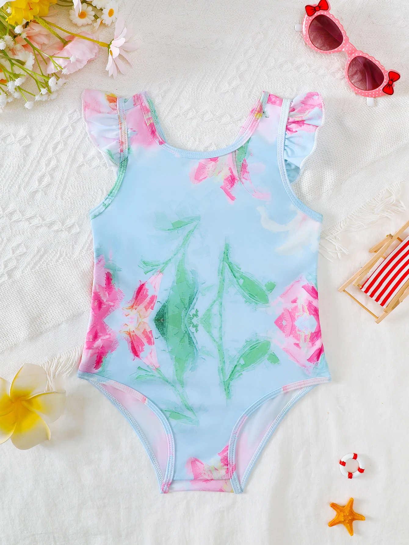Ärmelloser Dreieck-Strampler-Overall für Babys mit Blumendruck für Kleinkinder, Säuglingskleidung, bequeme Unisex-Dreieckskleidung