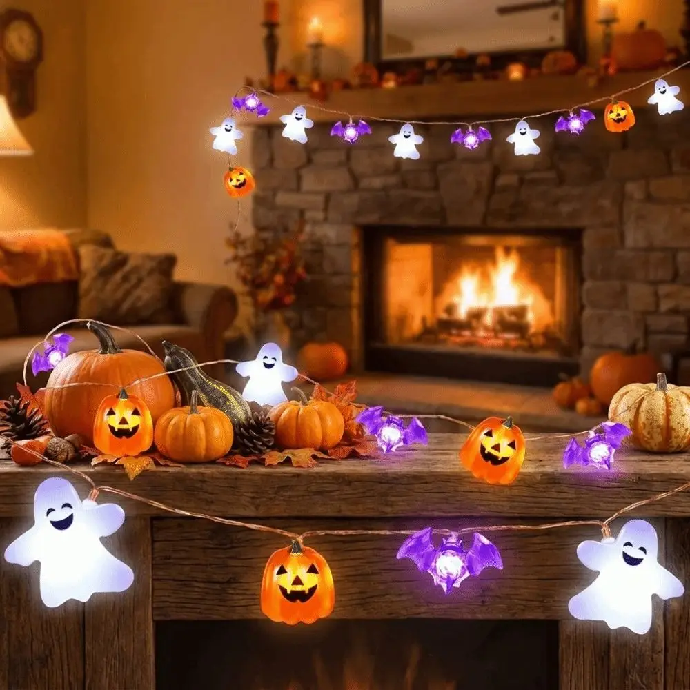Battery Powered Halloween Party Lights Pumpkin Spider LED String Lights Indoor Mixed Style Decorative Light String Home Decor