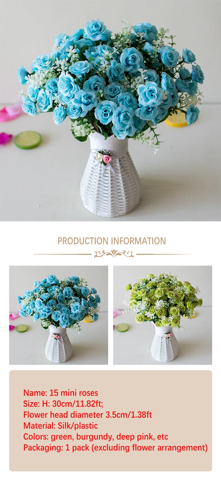 15 Mini-Rosensträuße Künstliche Blumen Hochzeitsdekoration Wohnzimmer Schreibtisch Weihnachtsdekoration Zubehör – Detail 1