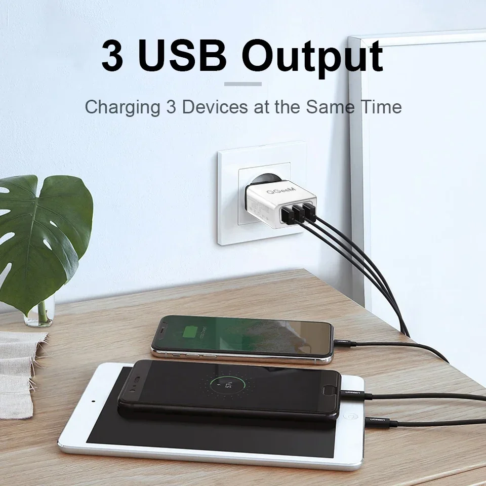 QGEEM 3 USB Charger Quick Charge 3.0 Fast USB Wall Charger Portable Mobile Charger QC 3.0 Adapter for Xiaomi iPhone X EU US Plug
