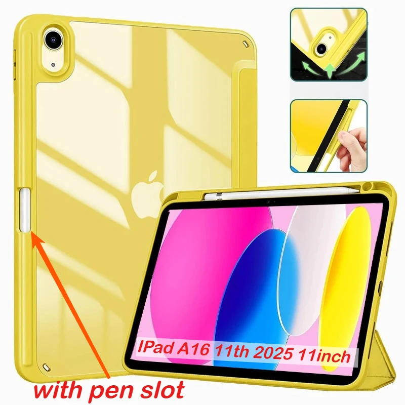 

Для IPad A16 10-го 11-го поколения Pro Air 11 13 M5 M4 M3 M2 2025 Air4/5 Чехол Hybrid Тонкий тройной чехол-подставка с держателем для карандашей