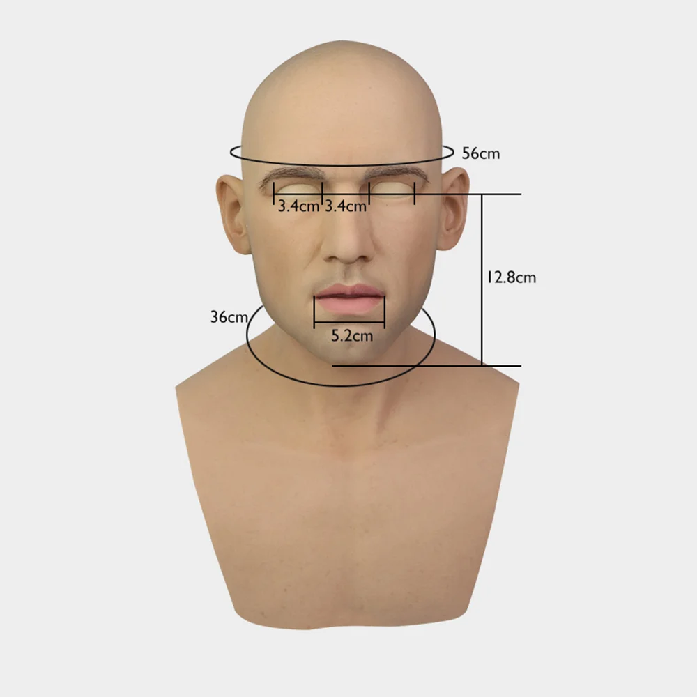 Masquerade Ball Male Face Realistic Artificial Full Silicone Head Mask Cosplay Props for Drag Queen Halloween Party Filming