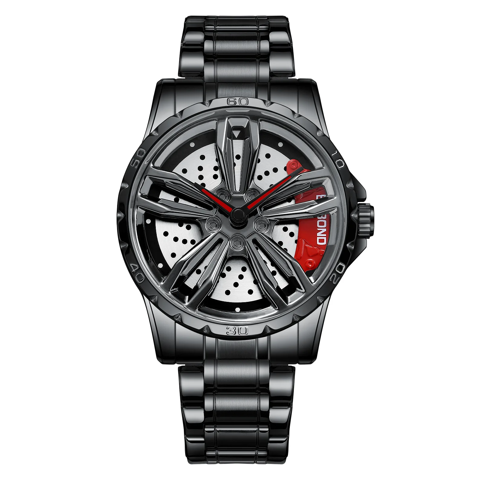 Reloj para hombre con cubo de rueda, reloj de motocicleta hueco 360 °   Reloj de cuarzo de moda masculina con tira de acero de tendencia de modificación de coche giratorio