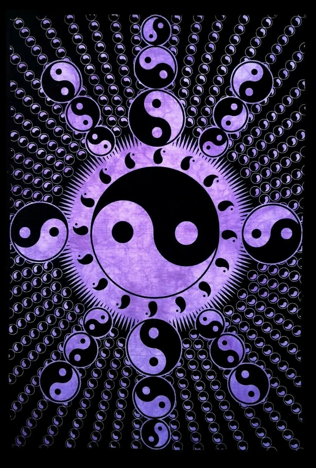 Purple Yin Yang Sunburst Tapestry 2D Flat Wall Hanging with Radiant Symbols for Bedroom Living Room Spiritual Boho Decor