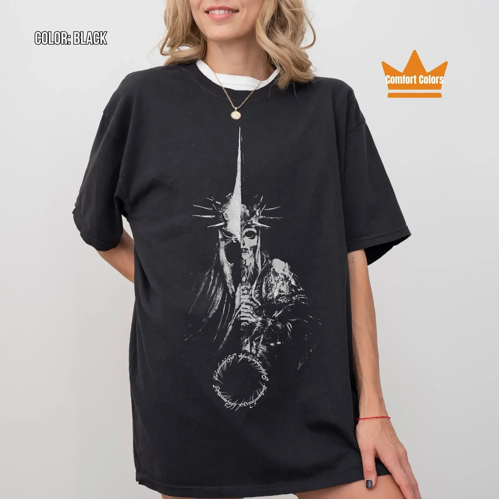 Witch King T Shirt Nazgul Vintage Inspired by a Legendary Fantasy World Black Tolkien Fan  vintage Washed Top For Everyday Wear