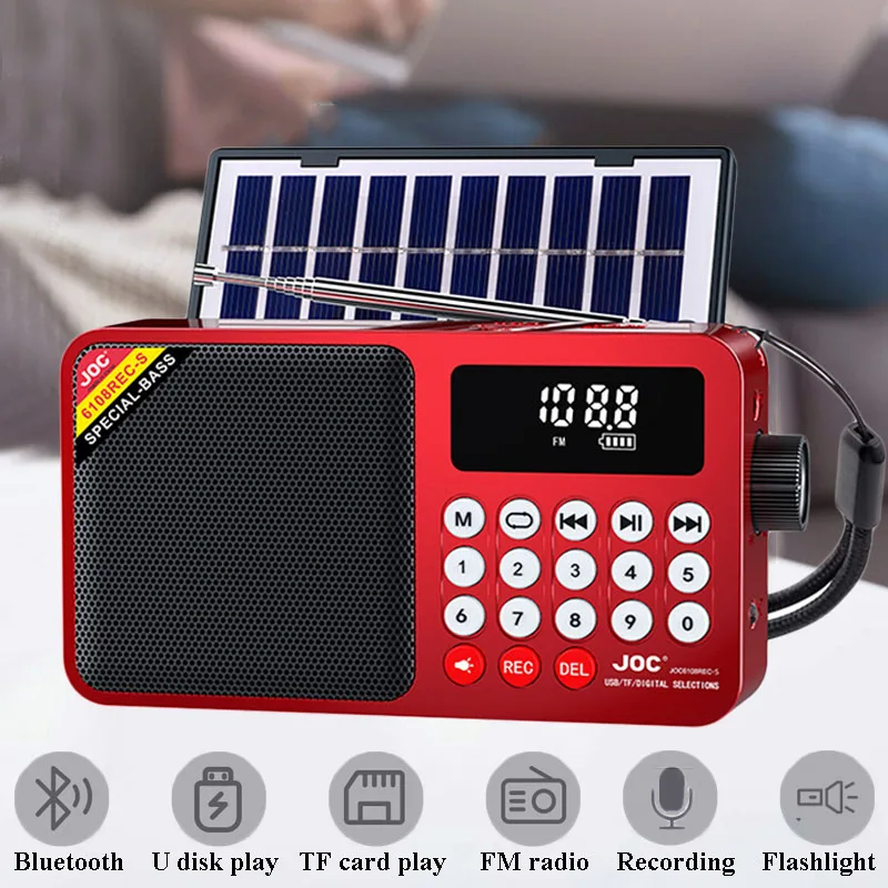 Tragbares Mini-Notfallradio mit LED-Anzeige, Solarpanel, Radios, Empfänger, kabelloser Bluetooth-Lautsprecher, Recorder mit TF-Karte, USB-Steckplatz