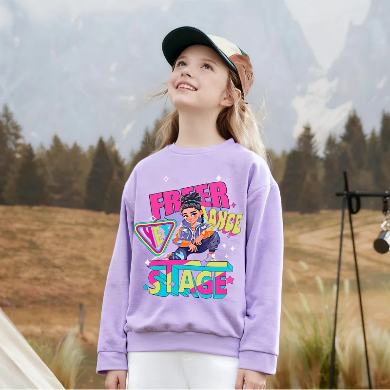 

2025 Girls' Personalized Cartoon Print Purple Fashion Casual Sweatshirt