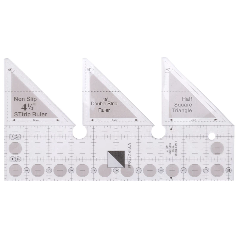 Creative Ruler Grids 45 Degree Double Strip Ruler Non-Slip Quarter Square Triple-Cornered Cutting Guide (10 Inch)