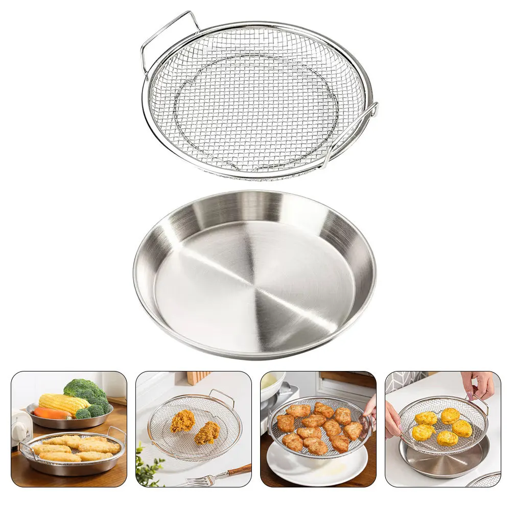 Juego de escurridor de aceite para freír, plato de comida de acero inoxidable, bandeja para servir aperitivos, soporte para alimentos fritos, bandeja de cocina multiusos, patatas fritas, 1 Juego