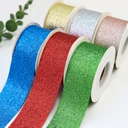 5 rolek 10 jardów Flash Sparkle Solid Glitter Printed Poliestrowa jedwabna wstążka do kokardek do włosów Opakowanie DIY Rękodzieło Ręcznie robione