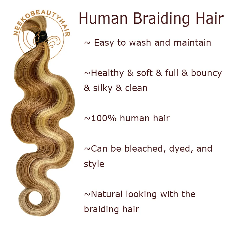 허니 블론드 하이라이트 벌크 인간의 머리카락 1 묶음/팩 100g 18 인치 바디 웨이브 Knotless BOHO Braids 인간의 머리카락 땋은 머리