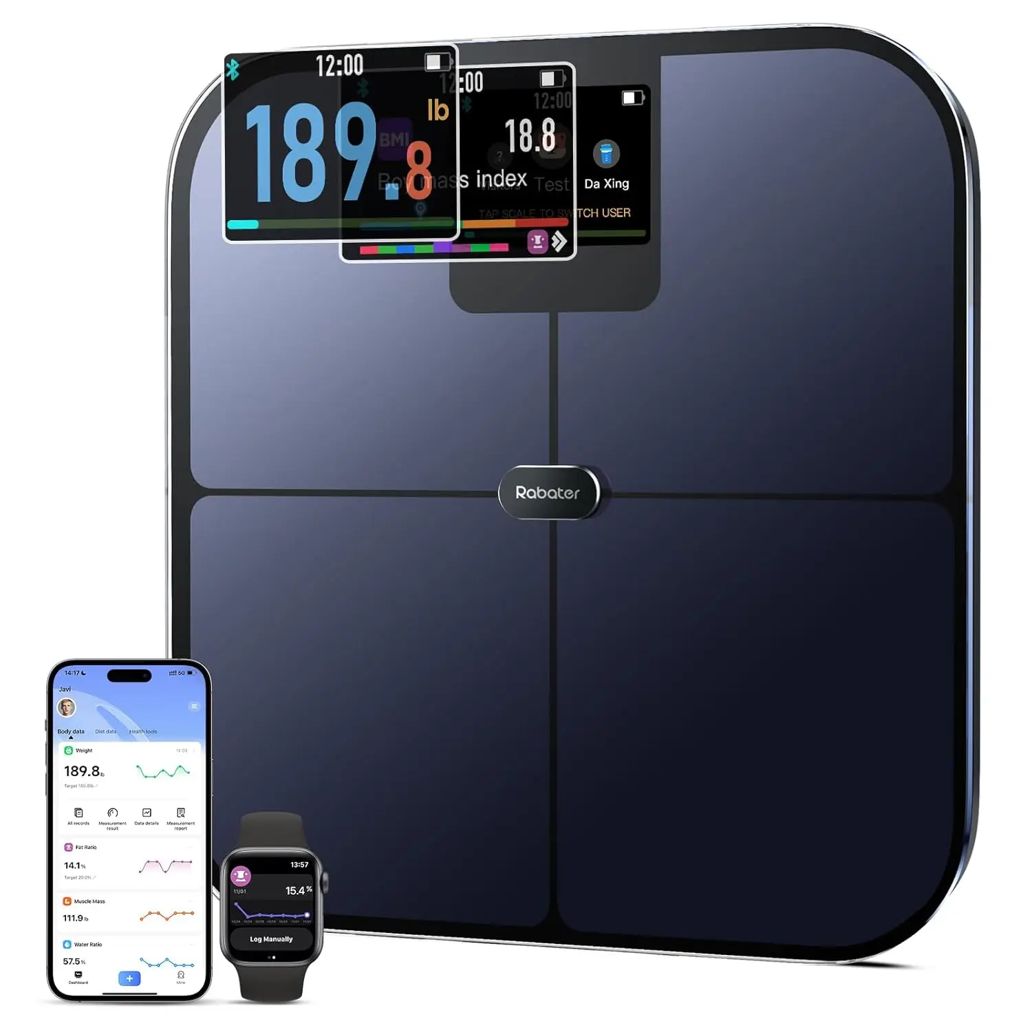 

Smart BMI Body Fat Scale with Heart Rate, 25 Metrics, Large Color Display, Accurate to 400 lbs