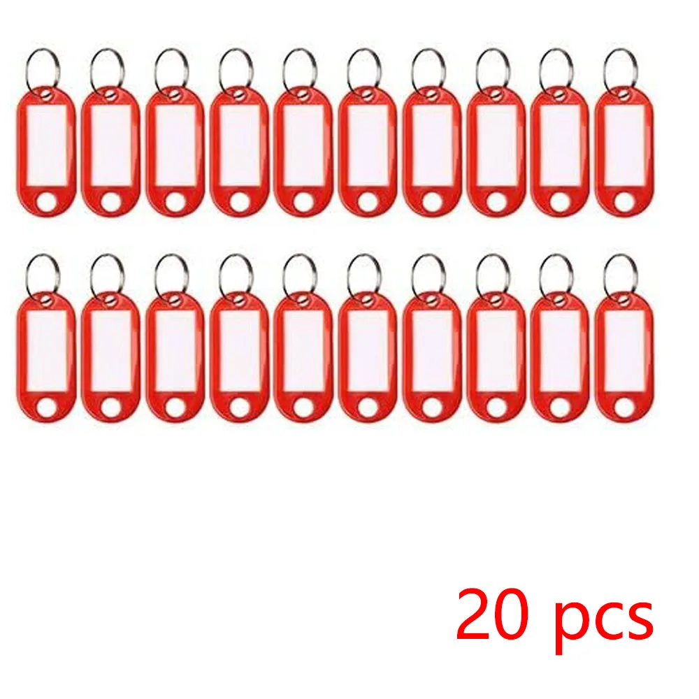 20/100 Stück Schlüsselanhänger, beschriftbarer Kunststoff-DIY-Namensring für Gepäck, Papieretiketten, Schlüsselanhänger, Koffer, Haustiermarkierungen, Zubehör, mehrfarbig
