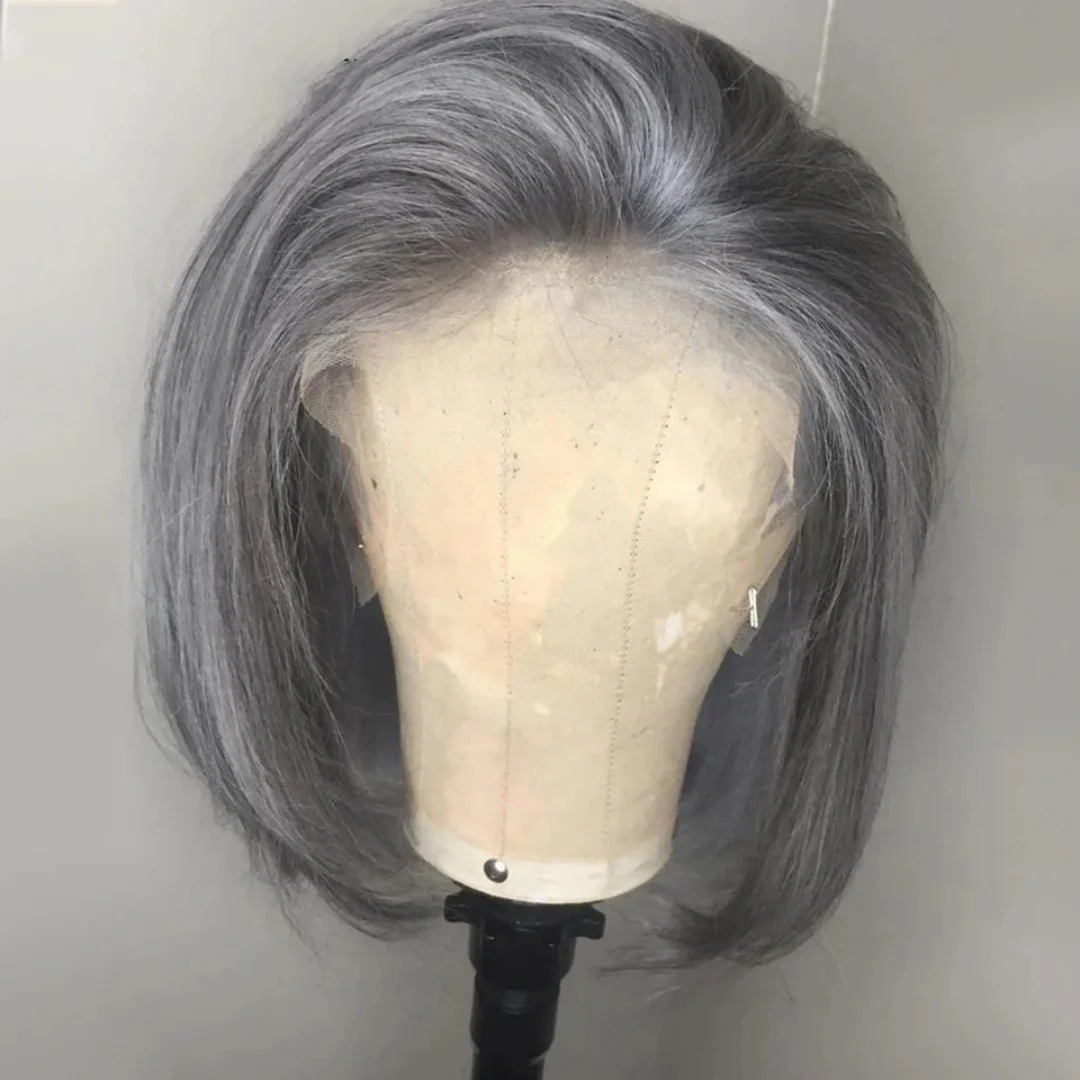 Grey Wig Straight Short Bob Lace Front Wigs Synthetic and blend 10 Inches Free Part Daily Party Cosplay Clearance for Women
