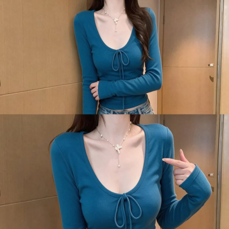 Unique Beautiful Klein Blue Long Sleeve Women's Base Shirt Design Sensation  Good Looking T-shirt for Autumn Season