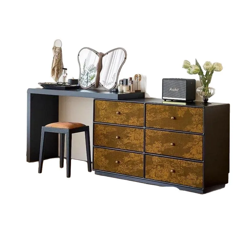 Dresser, makeup table, bedroom, small apartment, solid wood bay window storage corner, antique style L-type cream air cabinet