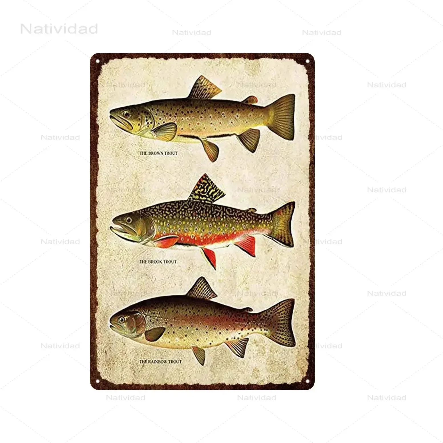 European Bass Fishes and Go Fishing Metal Sign Plaque Vintage Paintings Decor for Bar Club Shop Hotel Retro Signs 8x12 inch