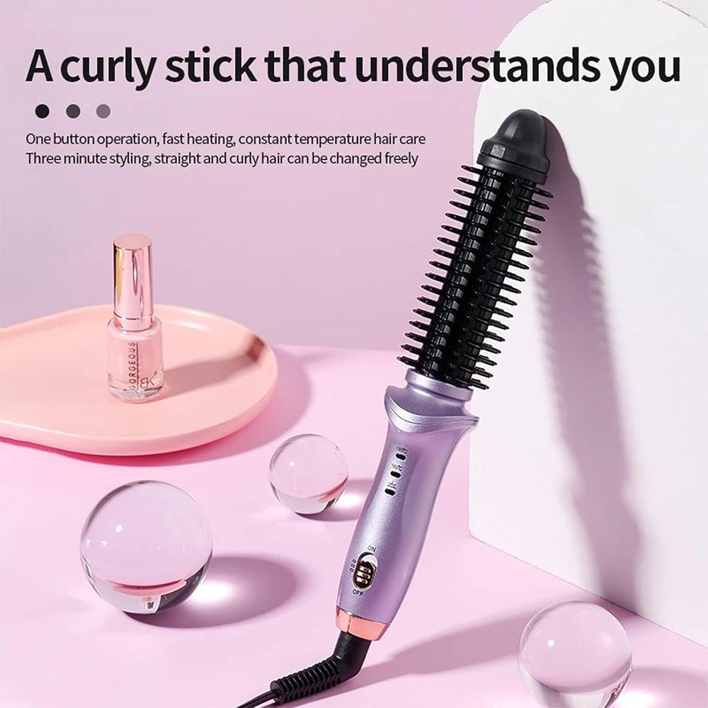 Ceramic Curling Iron Brush for Travel 3/4 Inch Heated Curling Brush Heated Tourmaline Ceramic Barrel for Short Long Hair